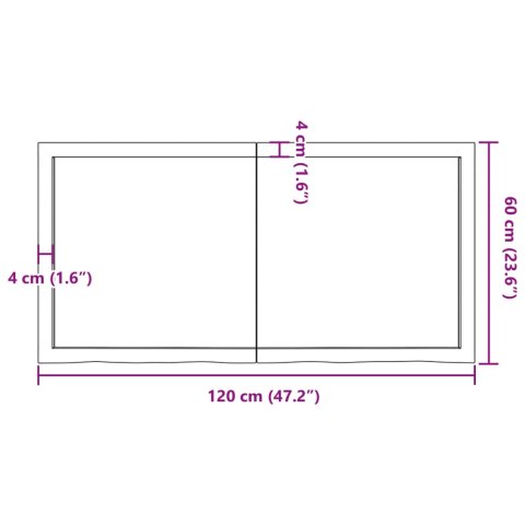  Blat do łazienki, 120x60x(2-6) cm, surowe, lite drewno