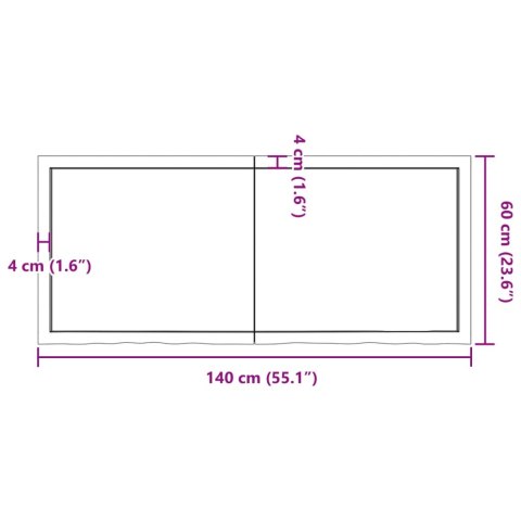  Blat do łazienki, 140x60x(2-4) cm, surowe, lite drewno