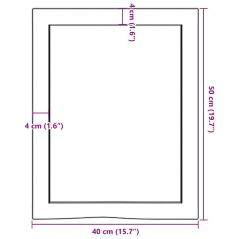  Blat do łazienki, 40x50x(2-6) cm, surowe, lite drewno