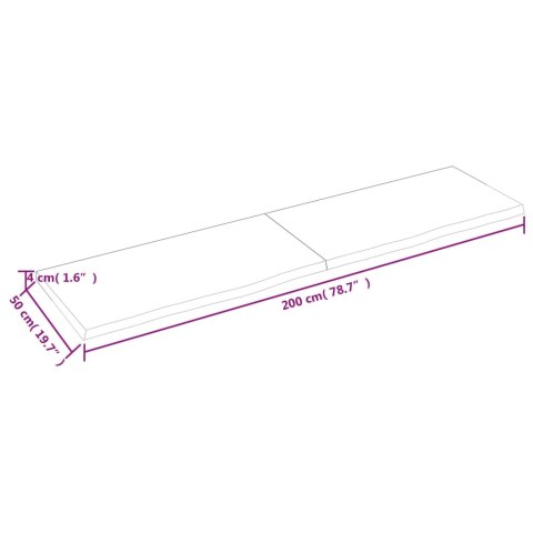  Blat do łazienki, jasnobrązowy, 200x50x(2-4) cm, lite drewno