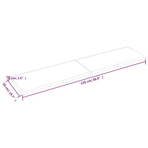  Blat do łazienki, ciemnobrązowy, 220x50x(2-4) cm, lite drewno