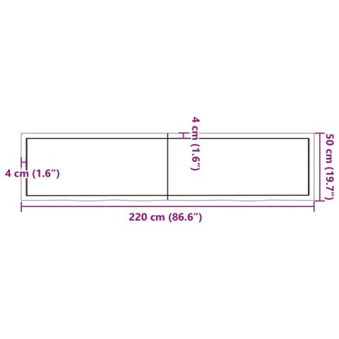  Blat do łazienki, ciemnobrązowy, 220x50x(2-4) cm, lite drewno