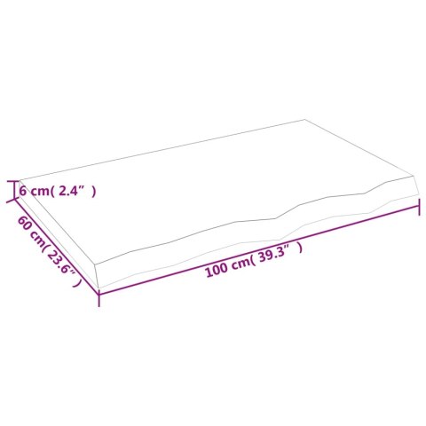  Blat stołu, 100x60x(2-6) cm, surowe lite drewno dębowe