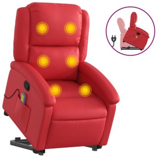  Podnoszony fotel masujący, rozkładany, czerwony, ekoskóra