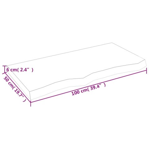  Blat do łazienki, jasnobrązowy, 100x50x(2-6) cm, lite drewno