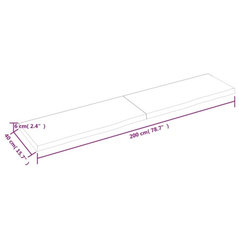  Blat do łazienki, 200x40x(2-6) cm, surowe, lite drewno