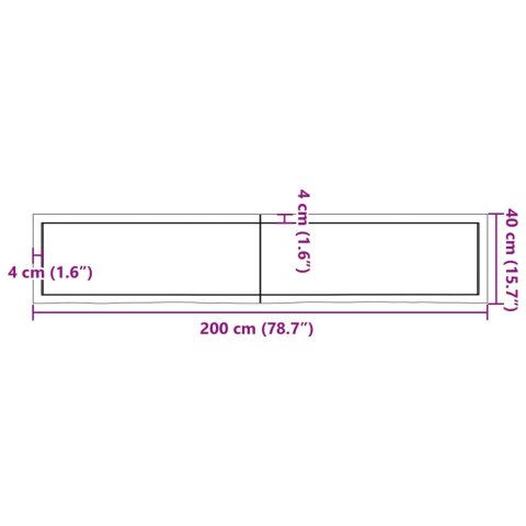  Blat do łazienki, 200x40x(2-6) cm, surowe, lite drewno