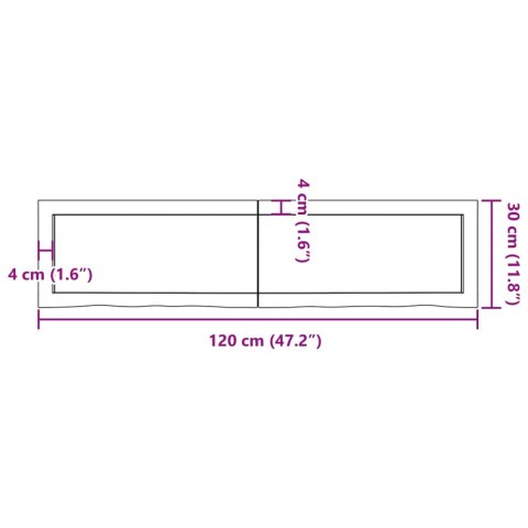  Blat do łazienki, 120x30x(2-4) cm, surowe, lite drewno