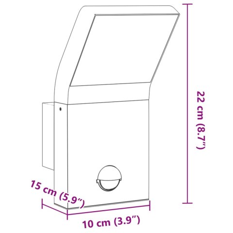  Zewnętrzny kinkiet LED z czujnikiem, czarny, odlewane aluminium