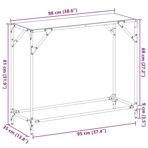  Stolik kawowy z czarnym, szklanym blatem, 98x35x81 cm, stal