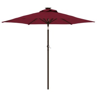  Parasol ogrodowy LED, stalowy słupek, bordowy, 225x225x212 cm