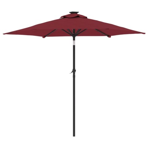  Parasol ogrodowy LED, stalowy słupek, bordowy, 225x225x212 cm