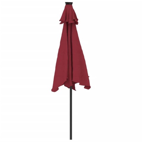  Parasol ogrodowy LED, stalowy słupek, bordowy, 225x225x212 cm