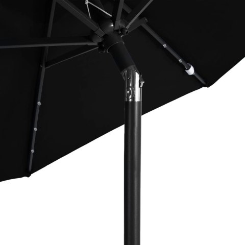  Parasol ogrodowy LED, stalowy słupek, czarny, 225x225x212 cm