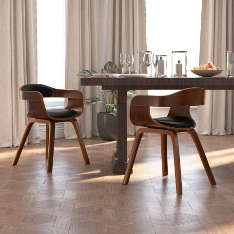  Krzesła stołowe, 2 szt., czarne, gięte drewno i sztuczna skóra
