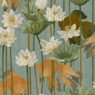 DUTCH WALLCOVERINGS Tapeta w kwiaty i ryby, zielona