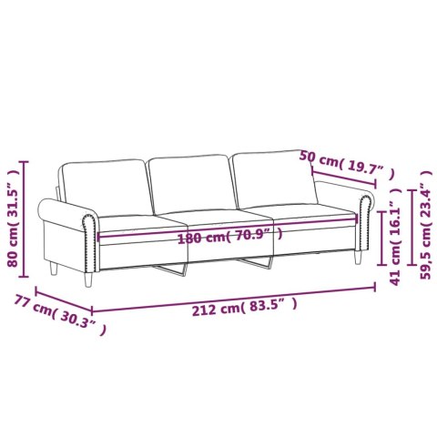  Sofa 3-osobowa, czarny, 180 cm, tapicerowana aksamitem