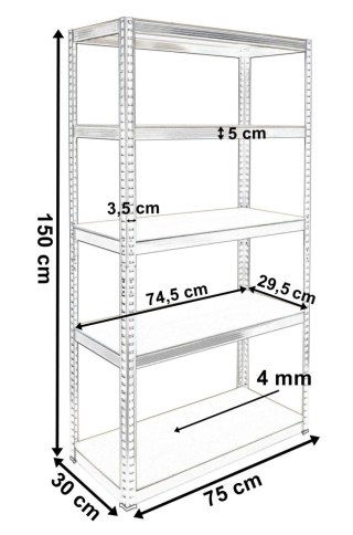 Regał magazynowy 5 poziomów czarny 625kg 150x75x30 cm