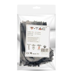 Opaska Zaciskowa V-TAC 2.5x100mm Czarna 8kg Nylon66 (Opak. 100szt)
