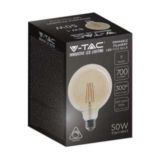 Żarówka LED V-TAC 8W Filament E27 Kula Glob G125 Bursztyn Ściemnialna 125x173mm VT-2018D 2200K 700lm