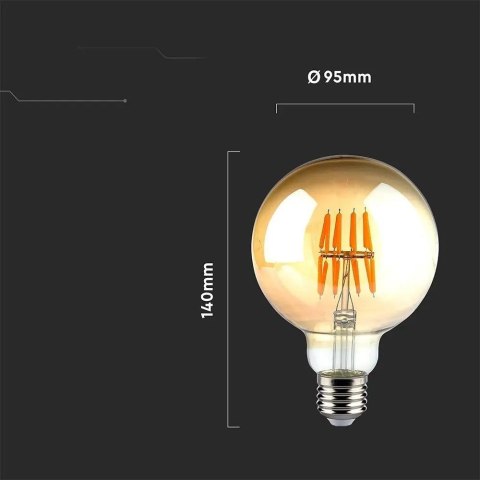 Żarówka LED V-TAC 8W Filament E27 Kula Glob G95 Bursztyn 95x138mm VT-2019 2200K 700lm