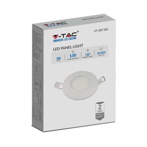 Panel LED V-TAC Premium Downlight 3W Okrągły fi84 VT-307RD 4000K 130lm