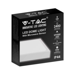 Plafon V-TAC 24W LED Kwadrat IP44 Czujnik Ruchu Mikrofalowy 30x30cm Biały VT-8624S 4000K 2400lm