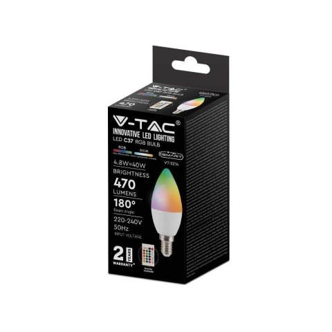 Żarówka LED V-TAC 4,8W E14 Świeczka Pilot VT-2214 RGB+3000K 320lm