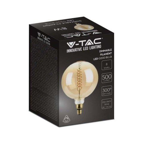 Żarówka LED V-TAC 8W Filament E27 G200 Ściemnialna VT-2158D 2000K 500lm