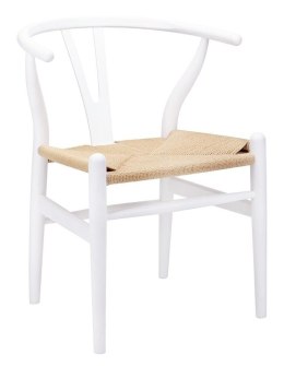 Krzesło WISHBONE białe natural - drewno bukowe, naturalne włókno