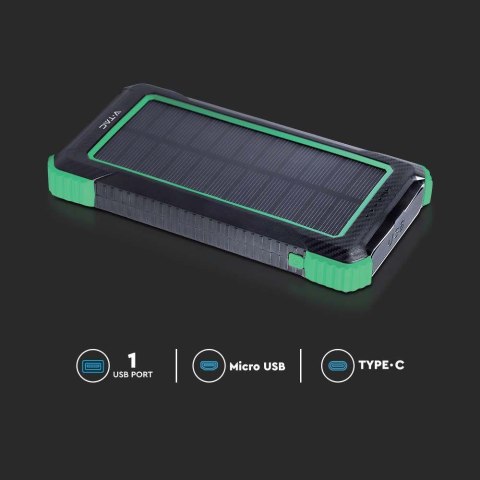 Power Bank V-TAC 10000mAh Czarny, Solarny, Ładowanie Bezprzewodowe 2xUSB V-TAC VT-11111