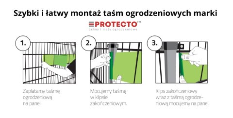 Taśma ogrodzeniowa PASKI 6 x 2,55mb ORANGE 19cm PROTECTO™ ZIELONA + 12 klipsów GRATIS