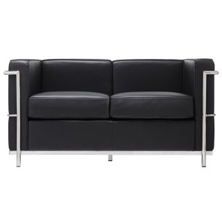 Sofa dwuosobowa SOFT LC2 czarna - włoska skóra naturalna, metal