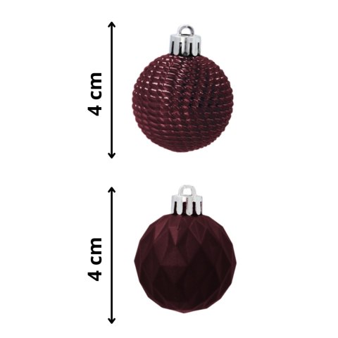 Zestaw 16 Eleganckich Bombek Kamai Christmas Decoration® o Średnicy 4 cm - Kolor Burgund