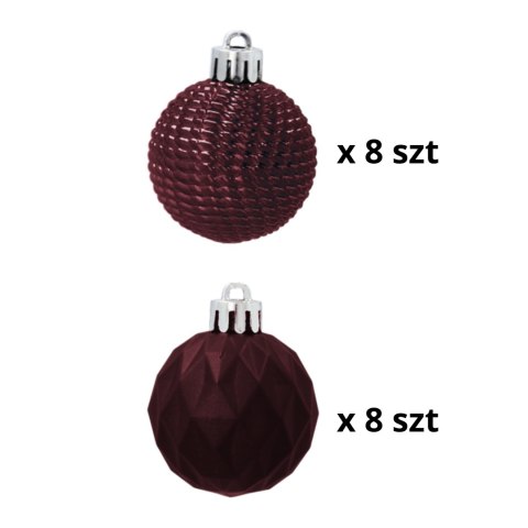 Zestaw 16 Eleganckich Bombek Kamai Christmas Decoration® o Średnicy 4 cm - Kolor Burgund