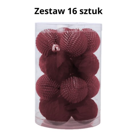 Zestaw 16 Eleganckich Bombek Kamai Christmas Decoration® o Średnicy 4 cm - Kolor Burgund