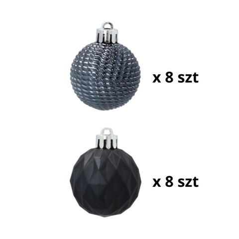 Zestaw 16 Eleganckich Bombek Kamai Christmas Decoration® o Średnicy 4 cm - Kolor Antracyt