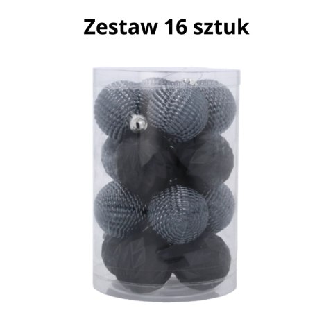 Zestaw 16 Eleganckich Bombek Kamai Christmas Decoration® o Średnicy 4 cm - Kolor Antracyt