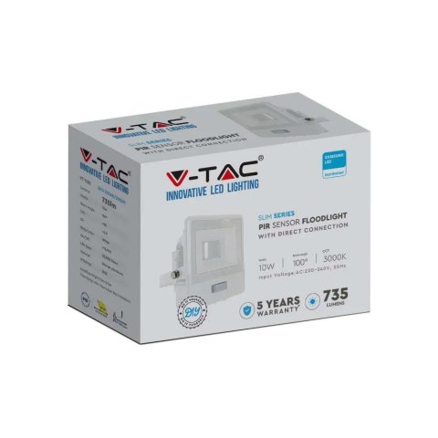 Projektor LED V-TAC 10W SAMSUNG CHIP Czujnik Ruchu Biały Z MUFĄ VT-118S 4000K 735lm 5 Lat Gwarancji