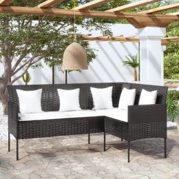 Sofa w kształcie litery L z poduszkami, rattan PE, czarna