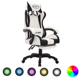 Fotel dla gracza z RGB LED, czarno-biały, sztuczna skóra