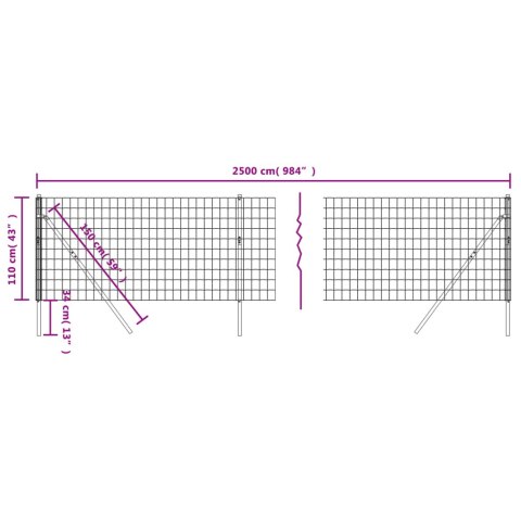 Ogrodzenie z siatki drucianej, antracytowe, 1,1x25 m