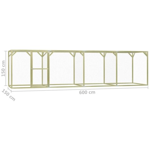 Klatka dla drobiu, 1,5x6x1,5 m, impregnowane drewno sosnowe