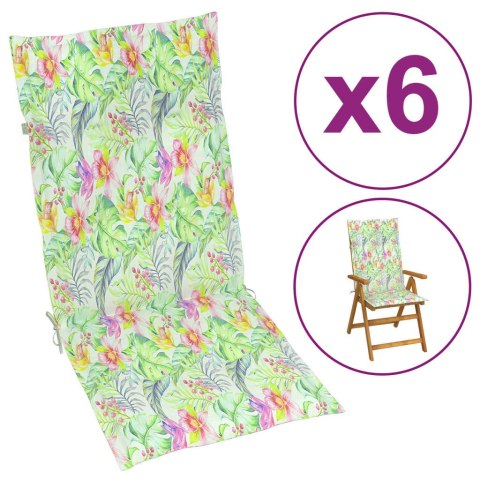 Poduszki na krzesła ogrodowe, 6 szt., wzór w liście 120x50x3 cm