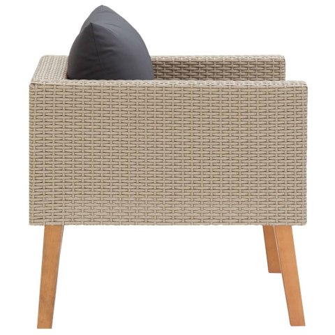 Pojedyncza sofa ogrodowa z poduszkami, rattan PE, beż