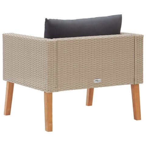 Pojedyncza sofa ogrodowa z poduszkami, rattan PE, beż