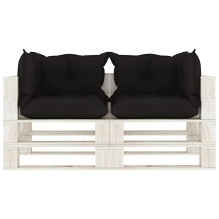 Ogrodowa sofa 2-osobowa z palet, z czarnymi poduszkami, drewno