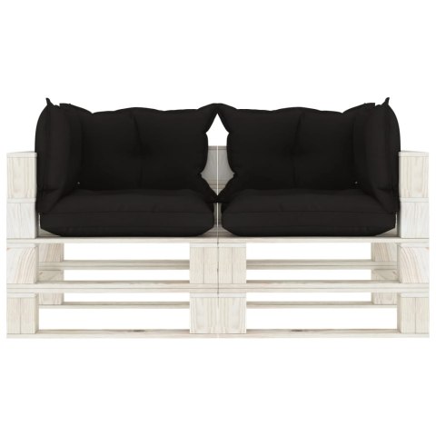 Ogrodowa sofa 2-osobowa z palet, z czarnymi poduszkami, drewno