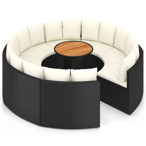 9-częściowa sofa ogrodowa z poduszkami, rattan PE, czarna