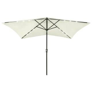 Parasol z lampkami LED, na stalowym słupku, piaskowy, 2x3 m